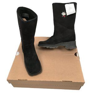 NEW Bogner Shearling Boots!  US 7  Black With Embroidered Flower  Made in Canada
